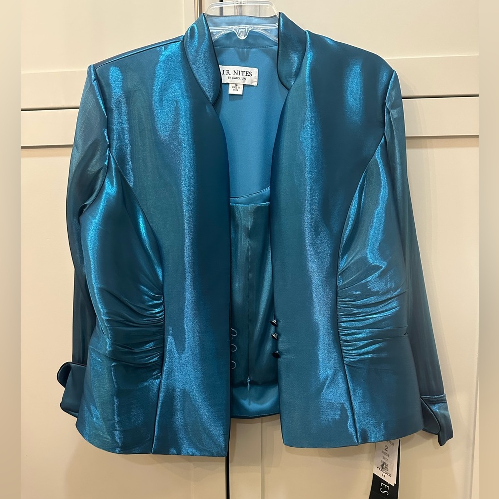 JR Nites Teal Satin Open-Front Jacket/ shell set-14